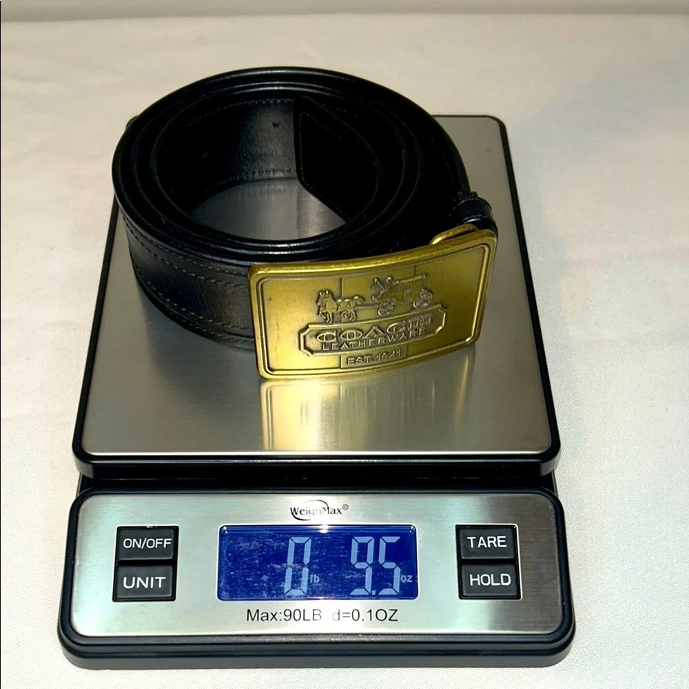 Coach Horse and Carriage Black Leather Belt with Brass Buckle Size Medium 40”L - Picture 9 of 13